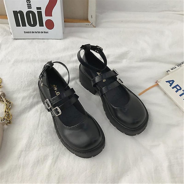 Naisten PU-kengät Korkokengät Lolita Opiskelijat Japanilaistyyliset Kengät Retro Mustat Korkokengät Mary Jane -kengät EURO 38