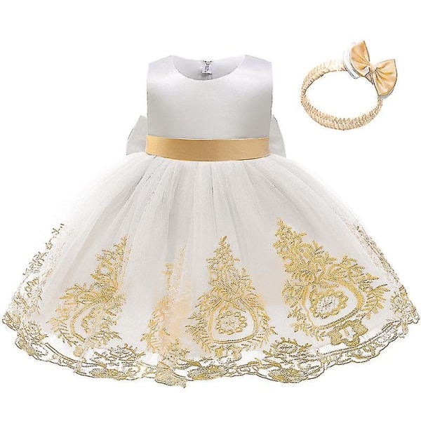 Flickor Prinsessklänning Ärmlös Tyll Broderad Rosett Prinsessklänning Med Huvudbonad Halloween Föreställningsdräkter Apricot 120cm