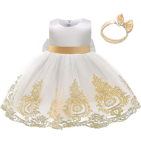 Flickor Prinsessklänning Ärmlös Tyll Broderad Rosett Prinsessklänning Med Huvudbonad Halloween Föreställningsdräkter Light blue 90cm