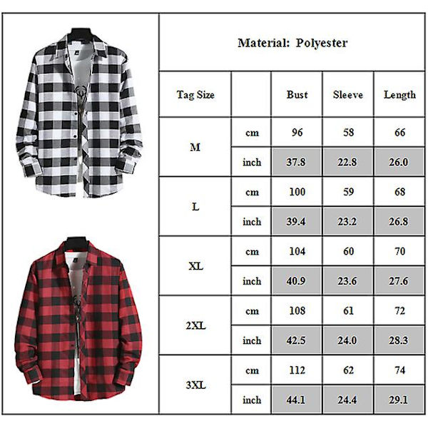 Herre Klassisk Rutete Langermet Knapper Ned Skjorte Lapel T-skjorter Topper Black And Red M