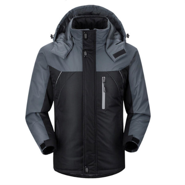 Ski Snow-jakke for menn og kvinner, fleeceforet varm jakke lett hette vindtett frakk for utendørs fotturer og klatring Black 4XL