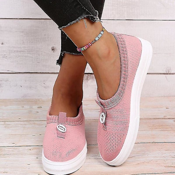 Slip-on damesko, flade sko i meshstof, afslappede, åndbare og skridsikre sko Pink 39