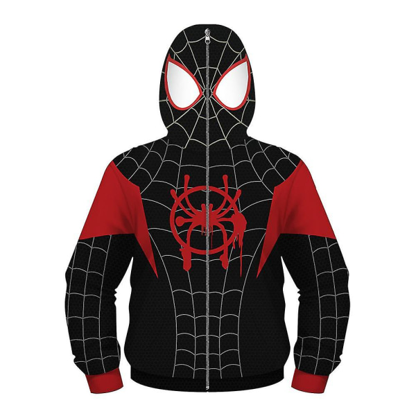 Kids Boy Spider-man Huvtröjor Hooded Zip Coat Jacka Topp Ytterkläder Fans Present Black Miles 12-13 Years