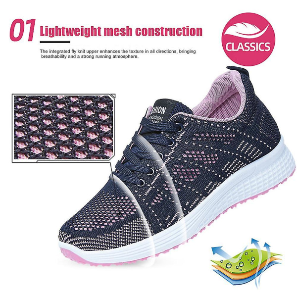 Dam Casual Running Lace Up Tränare Mesh Andas Fitness Gym Mjuk Solad Wedge Sneakers Walking Sportskor Blue 39