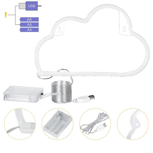 Moln Neon Skylt, LED Neon Ljus Vägglampa Väggdekor, Batteri Eller USB-driven Lysande Neon Skylt För Sovrum, Barnrum, Vardagsrum, Bar, Fest, Jul Warm White