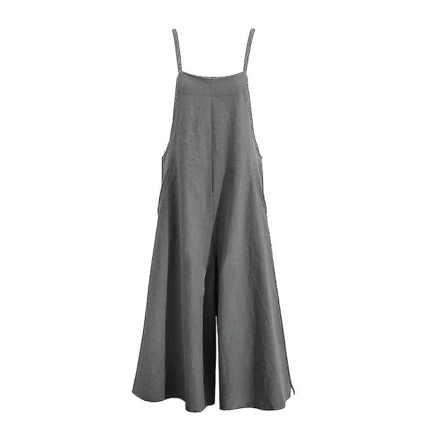Plus Size Dame Bomull Lin Buksedress Jumpsuit Playsuit Vide Ben Overalls Bukser Gray M