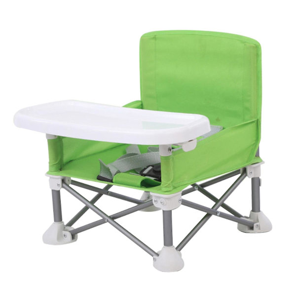 Barnestol med brett, bærbar sammenleggbar boosterstol, justerbar, avtakbar, camping, plen, barnebord, søt, robust Green