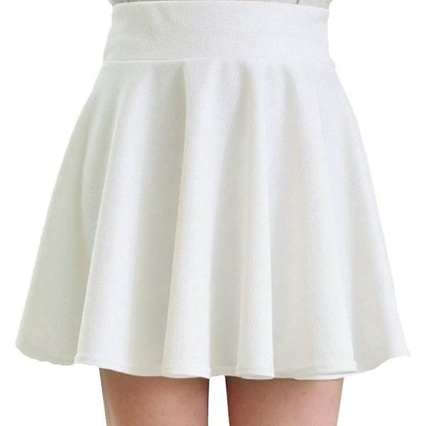 Dam Basic Mångsidig Stretchig Utsvängd Casual Mini Skaterkjol White M