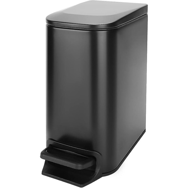 Liten soptunna i badrummet med lock Soft Close, stegpedal, 6 liter / 1,6 gallon soptunna i rostfritt stål med avtagbar innerhink, anti-fingerpri black