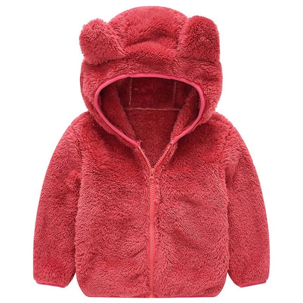 Toddler Barn Teddy Bear Huvjacka Fluffy Fleece Varm Zip Up Coat Ytterkläder Red 3-4 Years