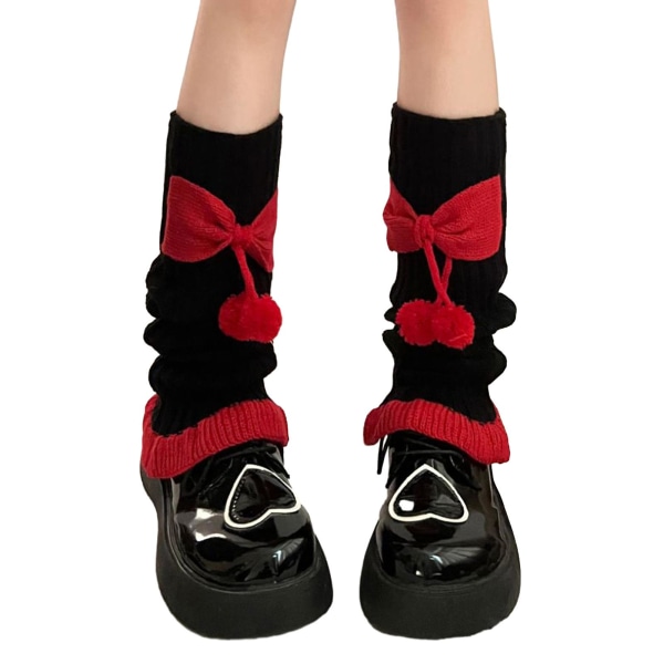 Mode Bowknot långa strumpor Bedårande fashionabla damstrumpor för fest Black and Red