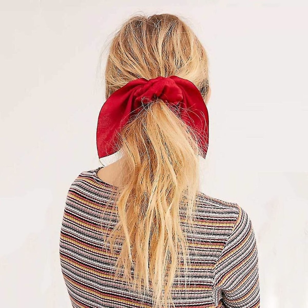 6 st hår scrunchies satin kanin öra rosett rosett scrunchie bobbles elastiska hårband band ponytail hållare