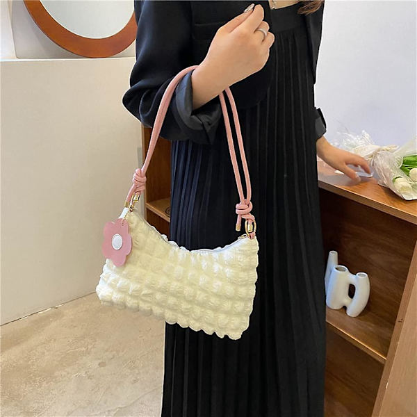 Damhandväska - Trendig Bubble Cloud Tote Väska Estetisk Y2k Plisserad Baguette Väska Axel Väska Handväska Pink