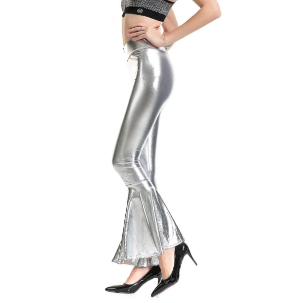 Dame Flare Bukser Havfrue Bred Ben Bukser Hippie Metalliske Bukser Xinmu Silver M
