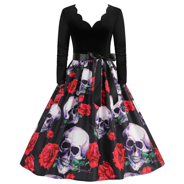 Halloween Kostume Kjoler Dame Skelet Græskar Trykt Casual Hem Kjole Fest COLOR 1 S