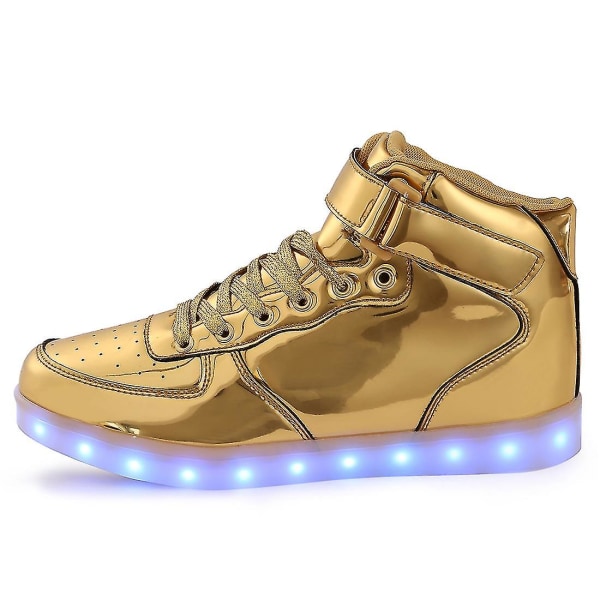 Barn Sneakers Pojkar Led Light Up Sneakers Pojkar Flickor Sport Löparskor 1600 Gold 35