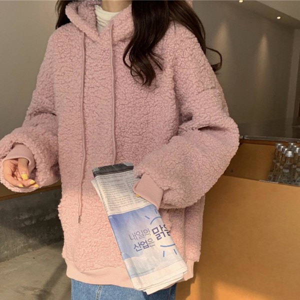 Naisten pitkähihainen hupullinen takki, korealainen versio, jossa söpö karhunmuotoinen design, sopii ystävien tapaamisiin Apricot M
