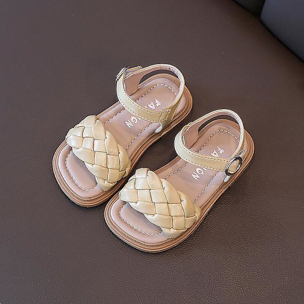 Småbarnsskor Flicka Sommar Flätade Semester Fyrkantig Tå Söta Barnsandaler Beige Gul 21-36 PU Läder Mode Barn Sandaler Yellow 21 insole13.5cm