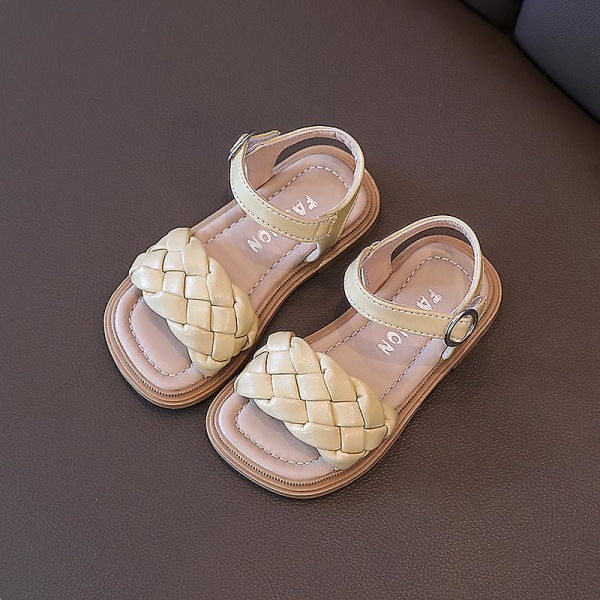 Småbørnssko Pige Sommer Flettet Ferie Firkantet Tå Søde Børnesandaler Beige Gul 21-36 Pu Læder Mode Børne Sliders Yellow 32 insole19.6CM