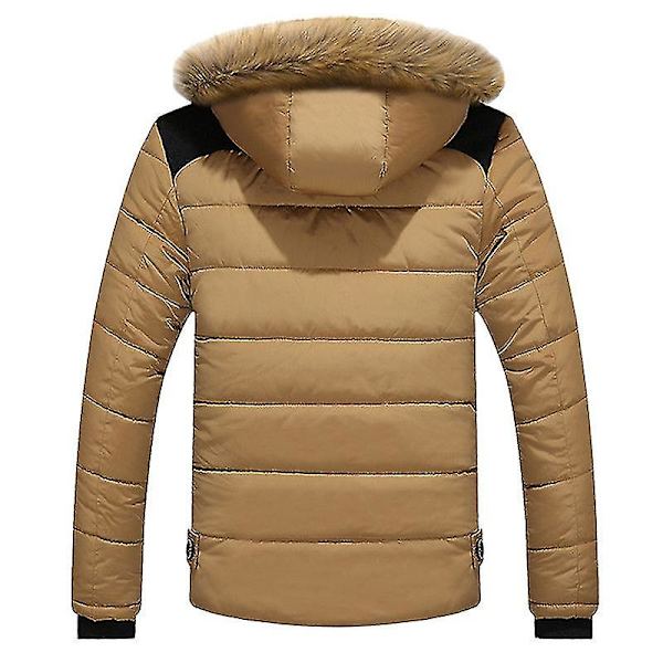 Herre Faux Pels Hættefrakke Vatteret Quiltet Puffer Boblejakke Khaki 4XL