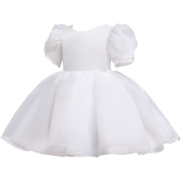 Flickklänning Puffärm Sommar Casual Flickor Prinsessklänning Rygglös hög midja flickklänningar för 2-10 år White 1 2 Years