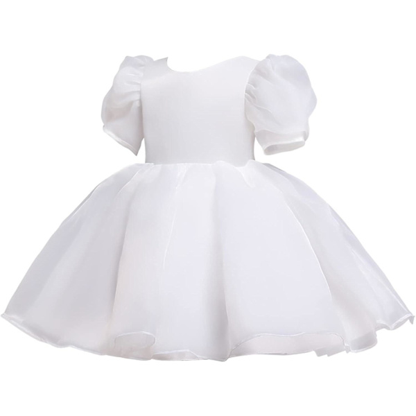 Flickklänning Puffärm Sommarklänning Flicka Prinsessklänning Rygglös Hög Midja Flickklänningar För 2-10 År White 1 2 Years