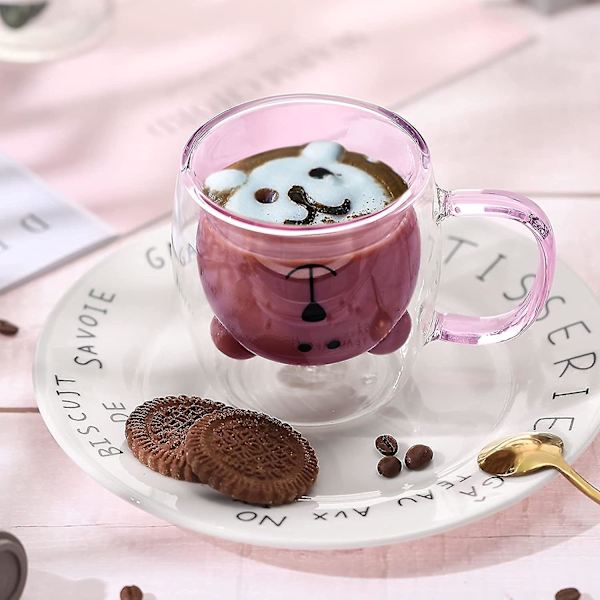 Söpö Karhu Teekuppi Kaksinkertainen Lasi Maito Kahvi Karhukuppi Kahvalla Eristetty Espresso Olut Muki Söpö Tyttö