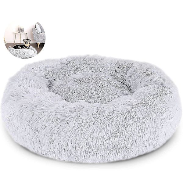 Lemmikkisänky kissoille ja koirille, pyöreä pehmoinen koiranpeti, donitsin muotoinen kissanpeti, väri ja koko valittavissa gray 40cm