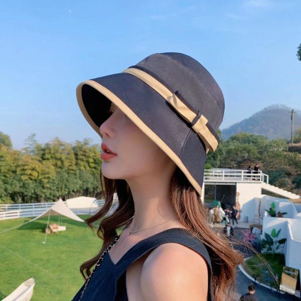 Vår sommar solhatt dam elegant färgmatchning solhatt mode fiskare hatt kvinnor, vit Black