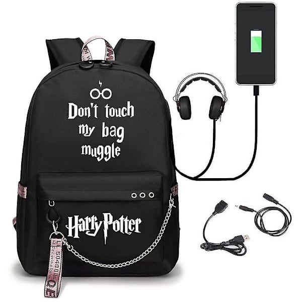 Harry Potter Ryggsäck Usb Laddning Skolväska Oxfordtyg color-7