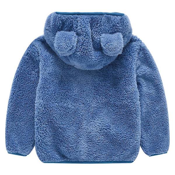 Teddybjörnsjacka med huva för småbarn, fluffig fleece, varm jacka med dragkedja, ytterkläder Blue 3-4 Years