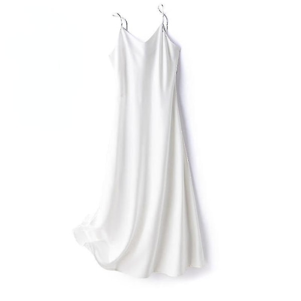 Kvinnors satin faux silke klänning axelbandslös underklänning nattlinne sexig a-linje lång White XL