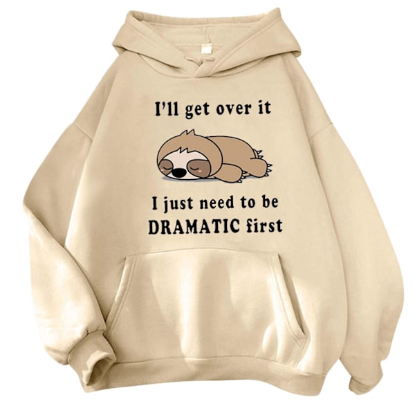 Modetrykt Pullover Hættetrøje Casual Tyk Plys Varmende Top Til Kvinder Mænd Unisex M Khaki