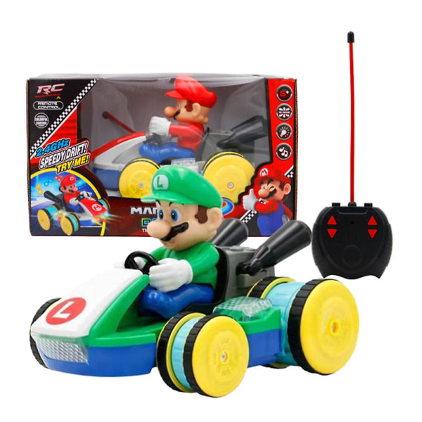 Super Mario Bros Kart Fjärrkontroll Elbilleksak för barn, Mario Luigi Led Light-up Musik Kart Billeksaker Spelfläktar Present Green