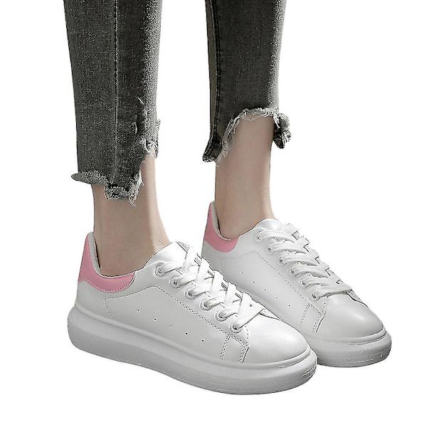Fashion Höst Vinter Dam Casual Skor Låg Andas Snörning Loafers Dam Flickor Vit Fritid pink 35