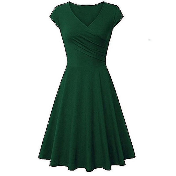 Dame Kortærmet Slå-om Kjole Dark Green 3XL
