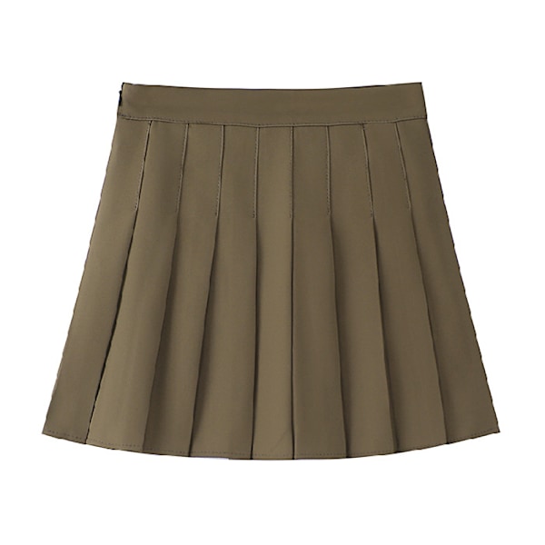 Høy Talje Plissert Skjørt for Kvinner - JK Skoleuniform Skjørt, Moderne A-Linje Mini Skjørt Deep khaki M