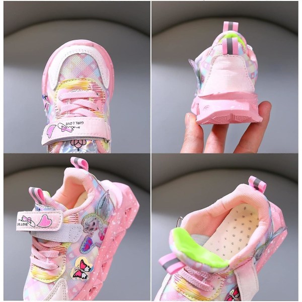 Coola skor för flickor Elsa Led Light Up skor Blinkande barnskor Sneaker Sport Blinkande sneakers 22 EU Lila Leder