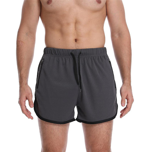 Herre Camouflage/ensfarvede elastiske sweatshorts med snøre, sportsjogging trekvartbukser Dark Grey M