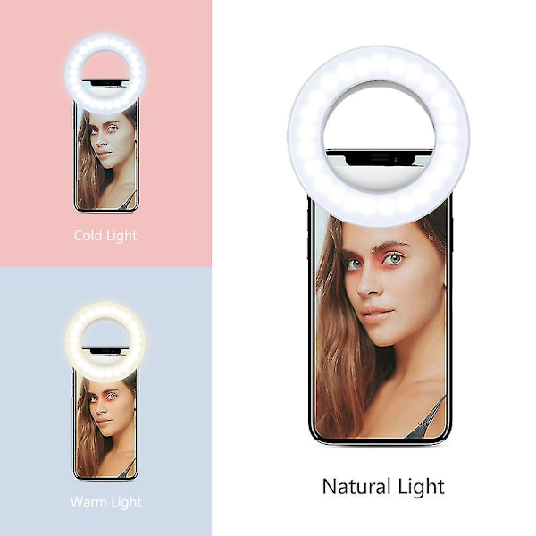 Selfie Ring Light Genopladelig Bærbar Clip-on Selfie Fill Light Til Smartphone Fotografering, Piger Make Up
