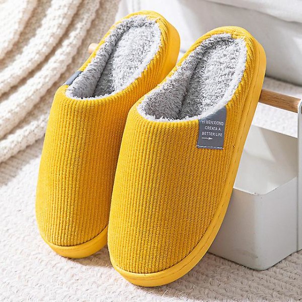 Vinter Indendørs Dame Hjemmesko Varme Efterår Skridsikre Hjemme Plys Anti-Skrid Herre Sko Hus Gulv Bløde Lydløse Sandaler yellow 42 43