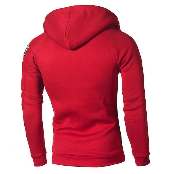 Herr Tjock Tröja Med Luva Huvtröja Pullover Sweatshirt Vinter Varma Jumper Toppar Red 2XL