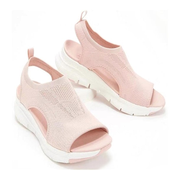Tjocka sulor strandsandaler för kvinnor mjuka och breda sandaler med läderöverdel för shopping körning promenader Pink 41