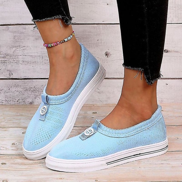 Slip-on promenadskor för dam, platta loafers i mesh, avslappnade, ventilerande och halkfria skor Light Blue 42