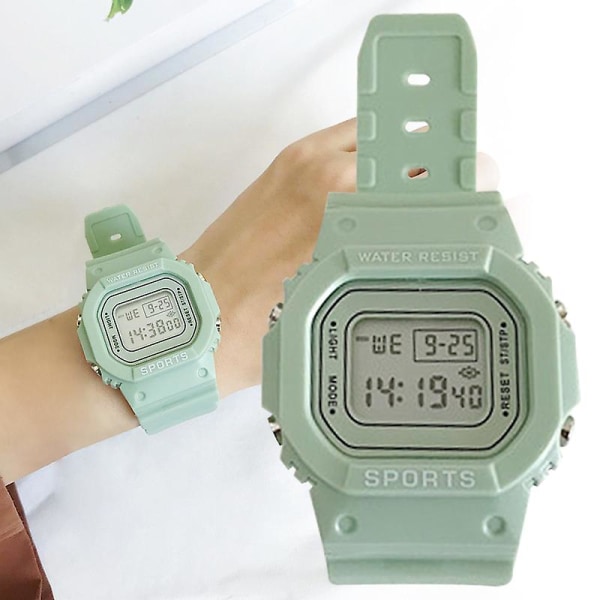 Kvinnor grön digital watch flickor student bärbar watch med mjukt band Green