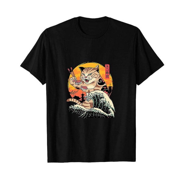 Anime katt tryckt T-shirts sommar casual japansk retro stil katt kortärmad tee toppar för kvinnor män presenter B M