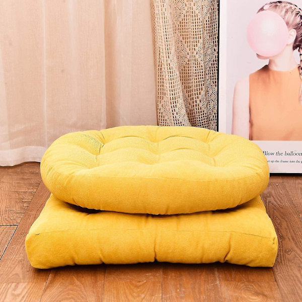Rund Solid Farge Gulvpute, Tuftet Meditasjonspute Kompatibel Med Sitteplasser På Gulv Tykk Sittepute Meditasjonspute Kompatibel Med Yoga L Yellow