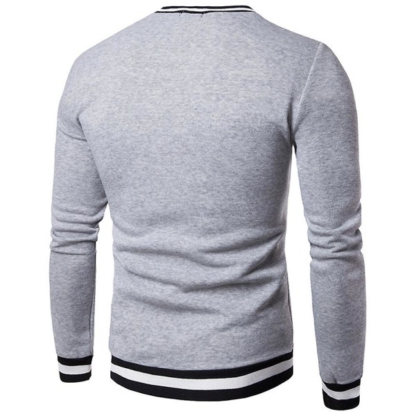 Herr Colorblock V-ringad Långärmad Tröja Casual Slim Fit Pullover Jumper Toppar Light Grey L