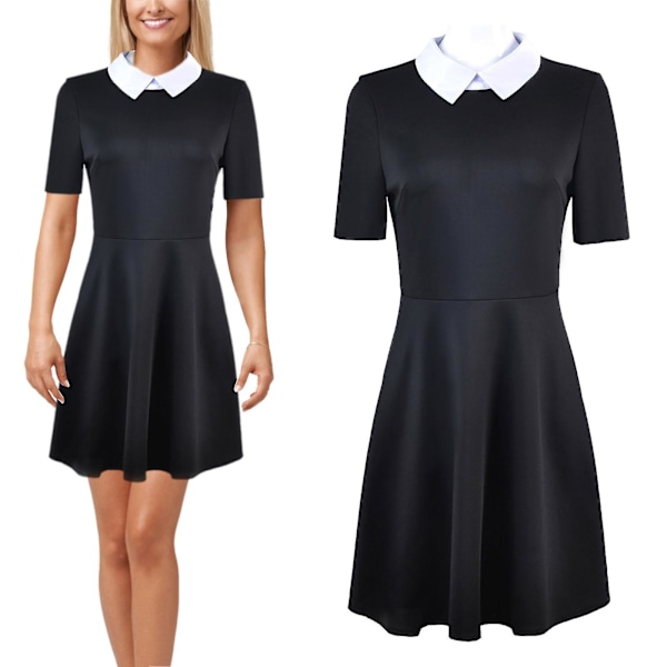 Addams Family Flickans Wednesday Addams Cosplay-dräkt.t L