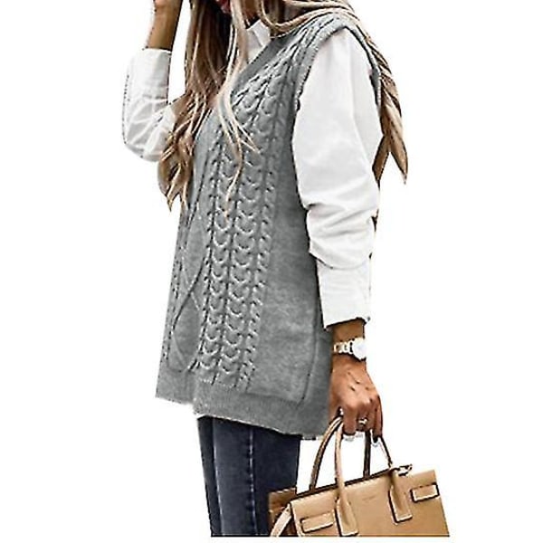 Dame Genser Vest Dame Oversized V-hals Ermeløse Gensere grey M